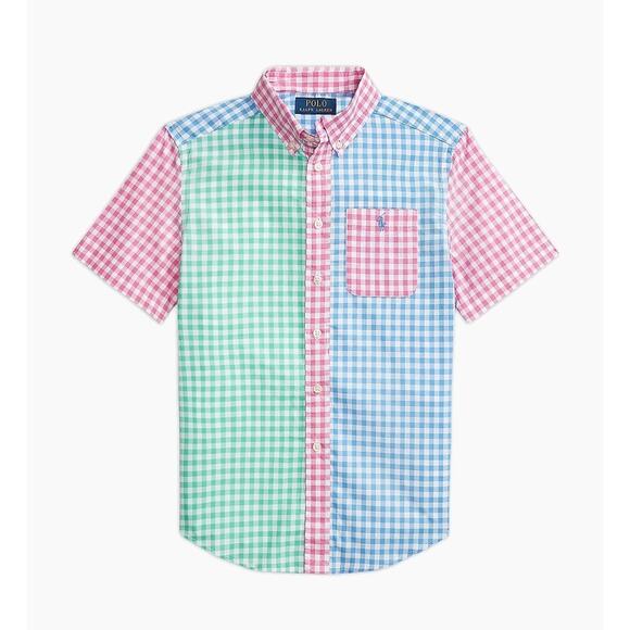 Polo Ralph Lauren Boy's Gingham Colorblock Short-Sleeve Button Down Shirt Size 6 - Picture 2 of 8